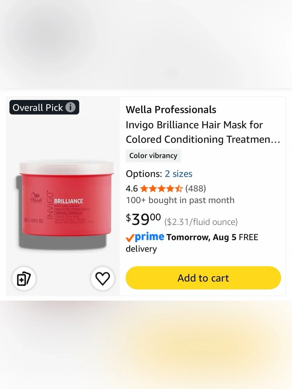 Wella Invigo Brilliance Color hair mask. Conditioning treatment for colored hair